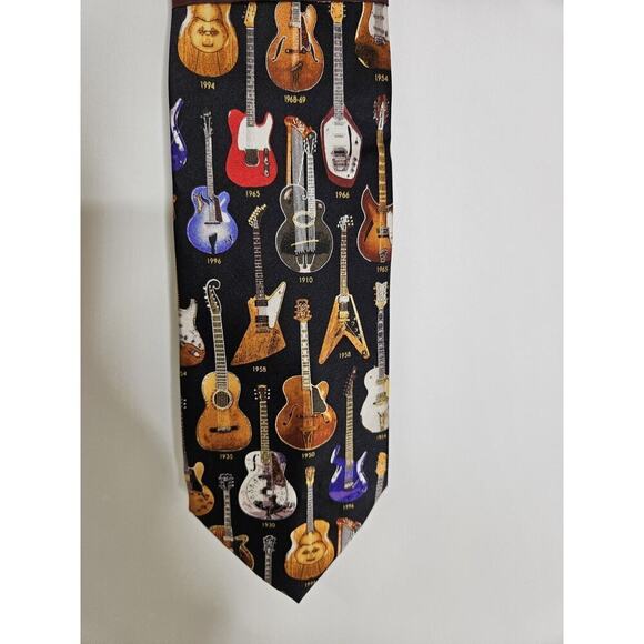 MUSEUM ARTIFACTS MEN HANDMADE ALL SILK TIE CLASSIC GUITARS 1910-1996 - Picture 2 of 5